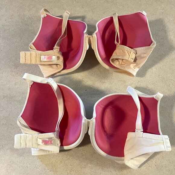 Lot of 2 Pink Victoria's Secret Bras 36DD White, Pink Padded, Underwire, Push up - Picture 6 of 7